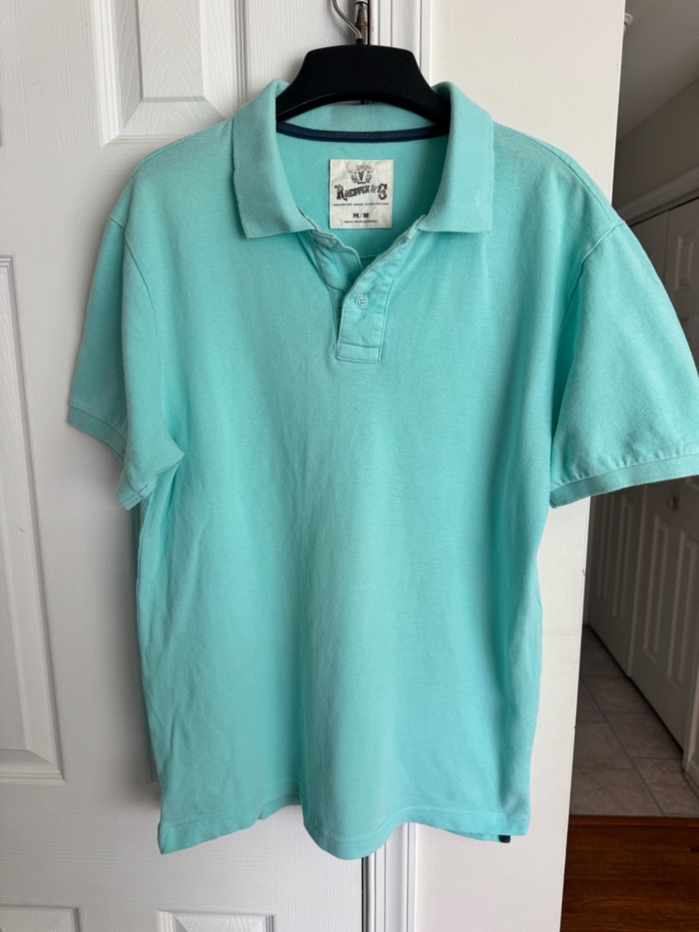Roebuck & Co Mens Polo Shirt Medium M Teal Mint Green Short Sleeve Cotton Pique